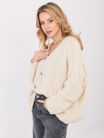 Kremowy sweter boucle z dekoltem V