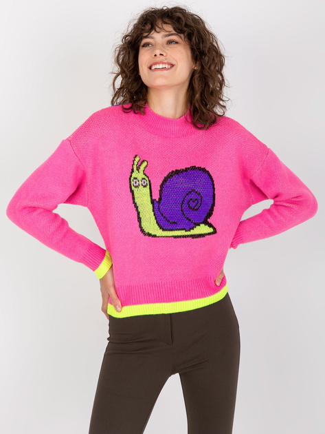 Hurtownia Różowy sweter klasyczny z kolorowym nadrukiem