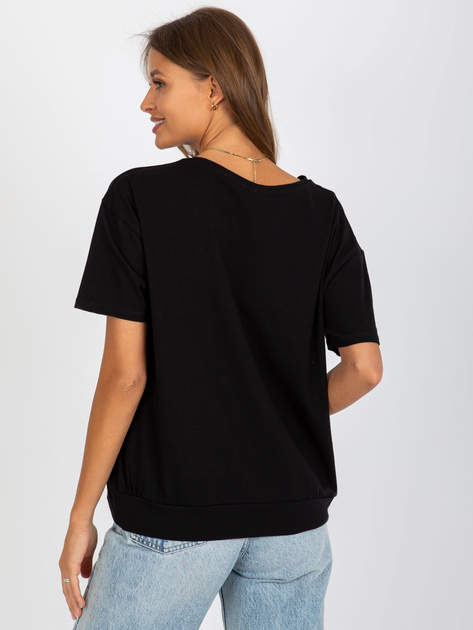 Hurtownia Czarna bluzka oversize z okrągłym dekoltem