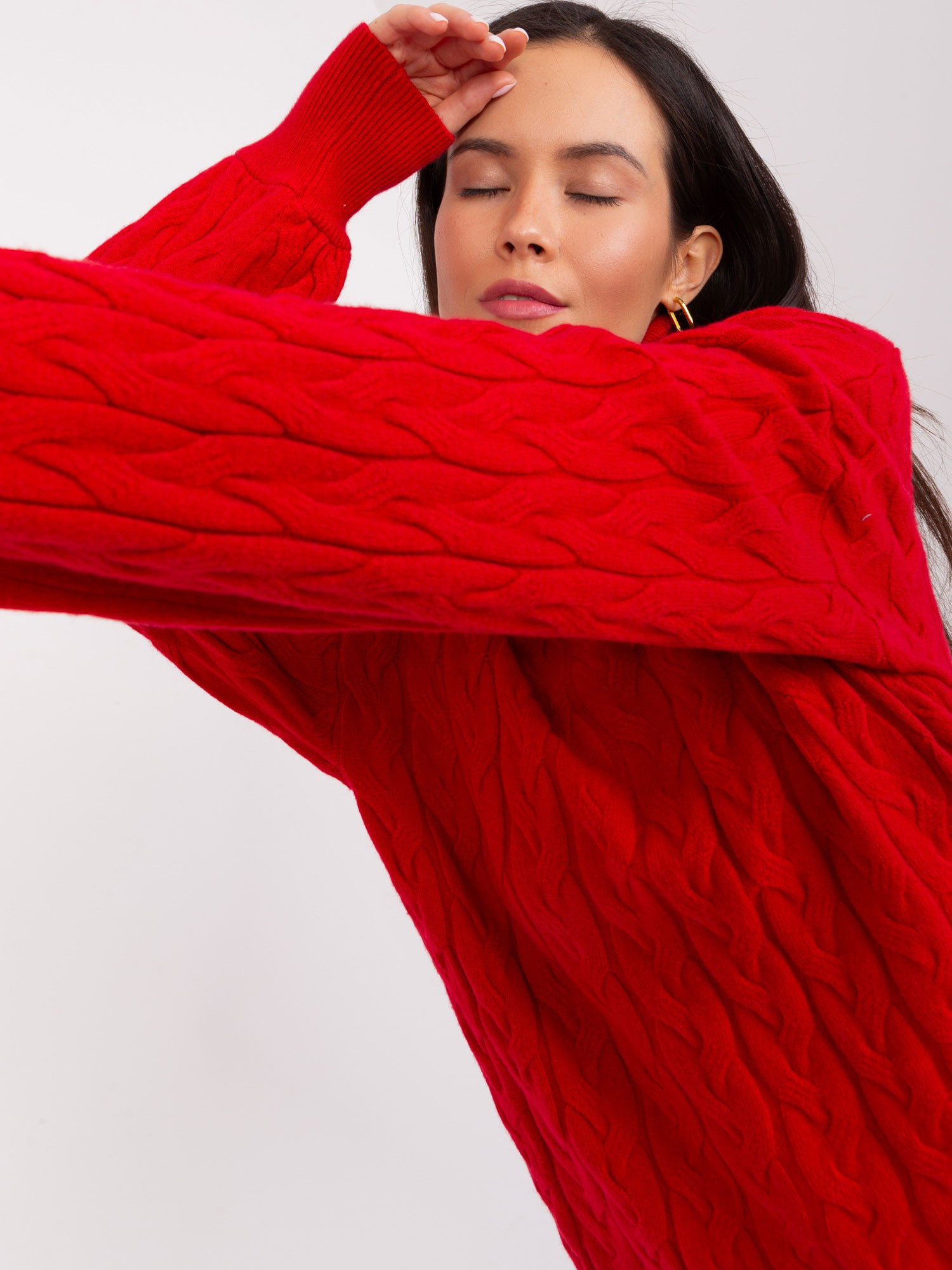 Red turtleneck sweater with cuffs
