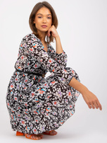 Czarna sukienka z nadrukiem w kwiaty Girona