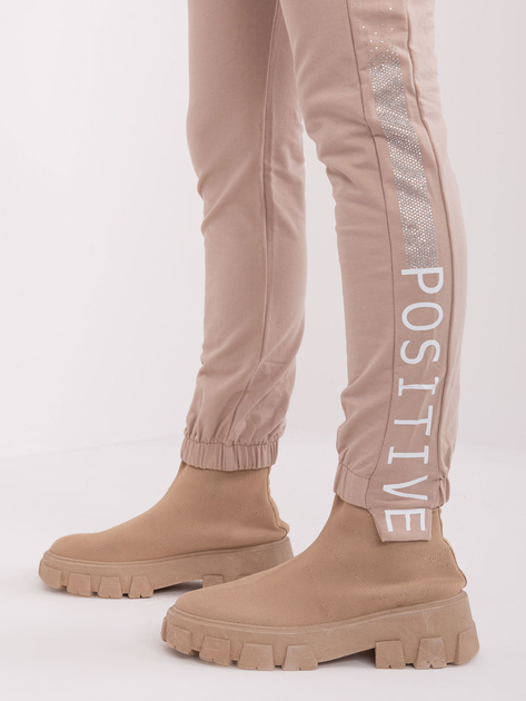 Hurtownia Beżowe bawełniane spodnie dresowe