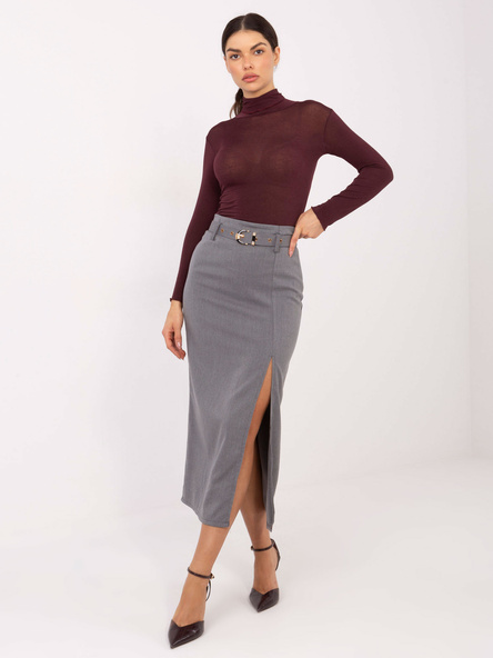 Szara midi spódnica z rozcięciem RUE PARIS 