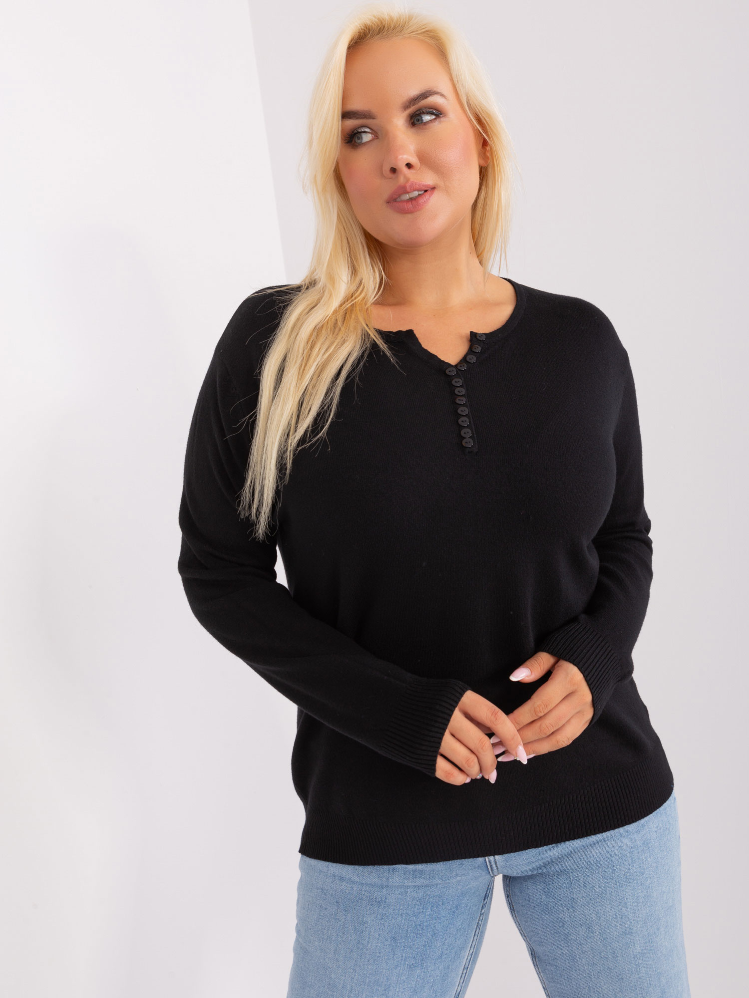 Hurt Czarny damski sweter plus size z wiskozą