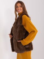 Hurt Ciemnobrązowa futrzana kamizelka z kieszeniami