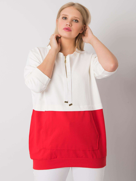 Ecru-czerwona tunika plus size z bawełny Philomene