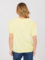 Pastelowa żółta bluzka basic z okrągłym dekoltem RUE PARIS 