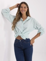 Miętowo-biała bawełniana koszula z kołnierzykiem