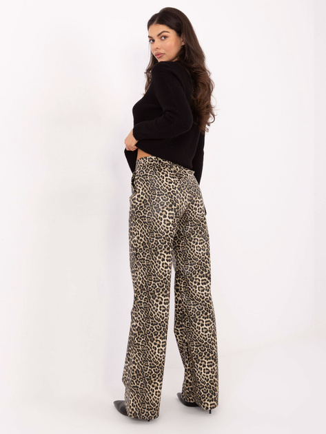 Beżowo-czarne panterkowe spodnie z ekoskóry