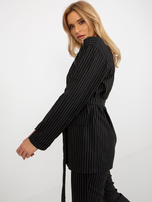 Hurtownia Czarna elegancka marynarka od garnituru w paski