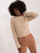 Hurtownia Beżowy krótki sweter z warkoczami MAYFLIES