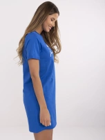 Kobaltowa t-shirtowa sukienka z nadrukiem SUBLEVEL