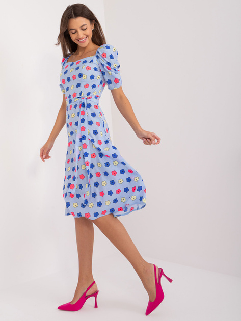 Hurt Jasnoniebieska sukienka przed kolano w kwiatowy wzór