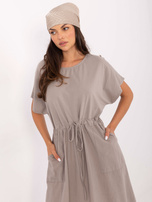 Ciemnobeżowa midi sukienka z bawełny OCH BELLA