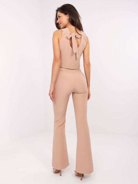 Beżowy elegancki komplet ze spodniami dzwonami