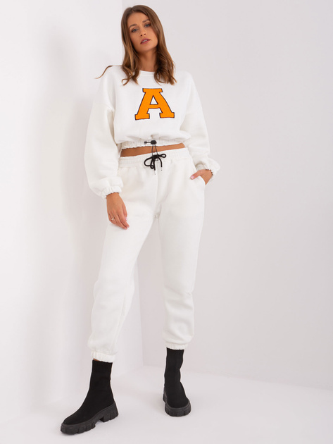 Hurt Ecru-fluo pomarańczowy dresowy komplet damski