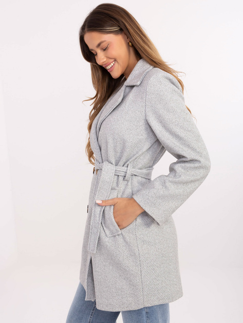 Biało-jasnoszary damski płaszcz w paski RUE PARIS