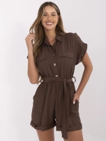 Brown short-sleeved jumpsuit.