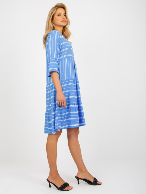 Hurt Niebieska letnia sukienka w paski z wiskozy SUBLEVEL