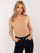 Hurt Camelowa damska bluzka longsleeve z haftem