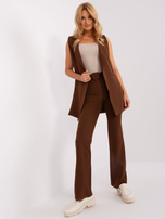 Hurt Ciemnobrązowy elegancki komplet damski z kamizelką