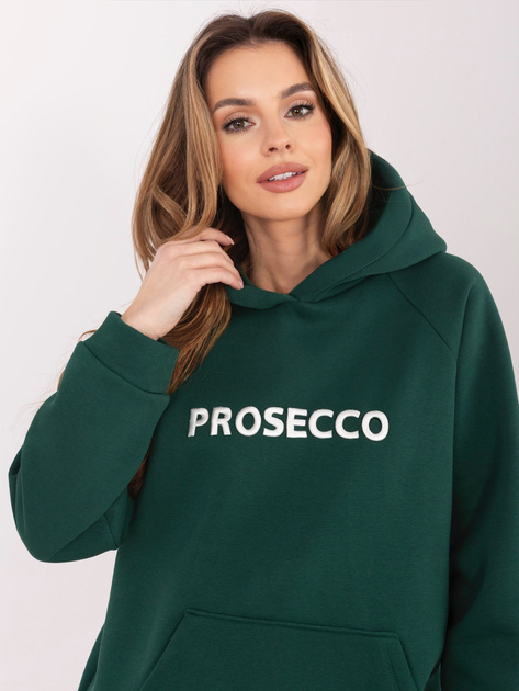 Ciemnozielona bluza oversize z napisem prosecco RUE PARIS