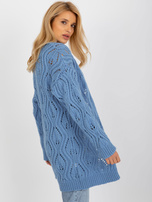 Hurtownia Niebieski ażurowy kardigan bez zapięcia 