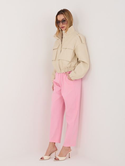 Różowe damskie spodnie straight leg z kieszeniami