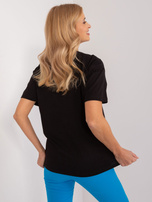 Hurtownia online Czarny luźny t-shirt damski z dżetami