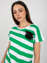 Hurt Biało-zielona damska bluzka w paski z kwiatem