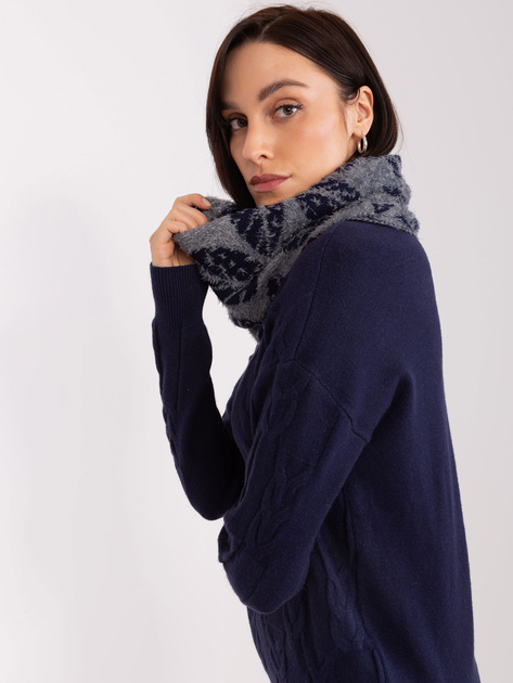 Hurt Szaro-granatowy damski komin we wzory