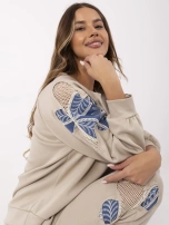 Ciemnobeżowy dwuczęściowy komplet z haftem