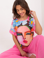 Hurt Różowy damski komplet letni z falbankami