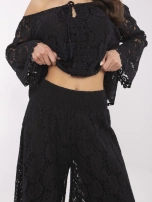 Czarne koronkowe spodnie palazzo od kompletu
