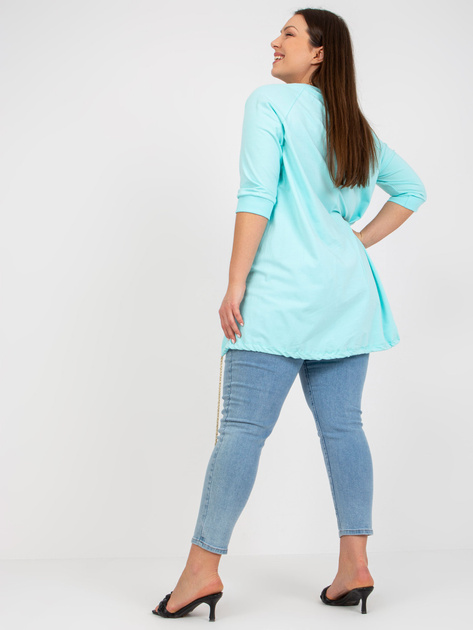Miętowa bawełniana bluzka plus size z nadrukiem