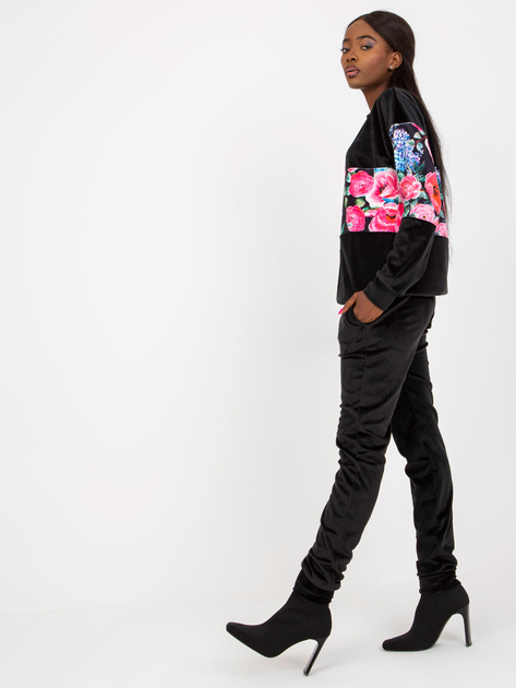 Hurtownia Czarny komplet welurowy z nadrukiem RUE PARIS