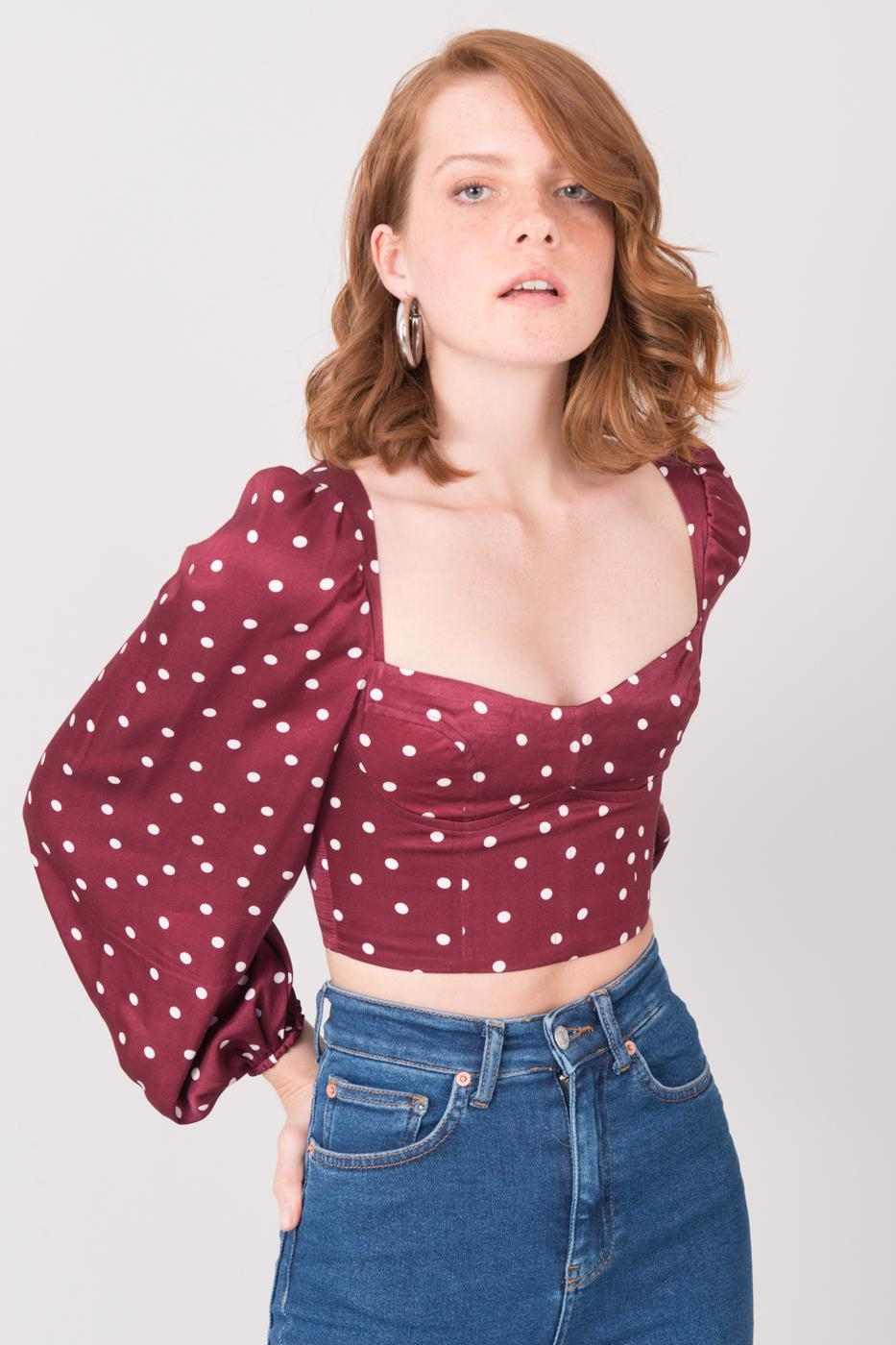 Burgundy polka dot blouse BSL