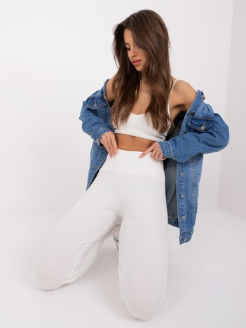 Hurt Ecru prążkowane legginsy basic z bawełny