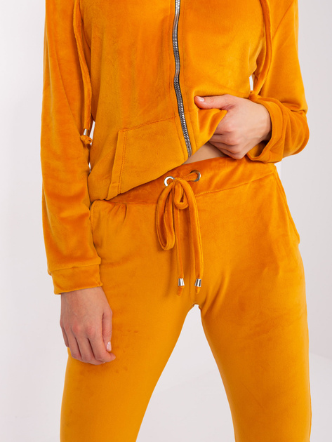 Hurt Ciemnożółty damski komplet welurowy z wiskozy