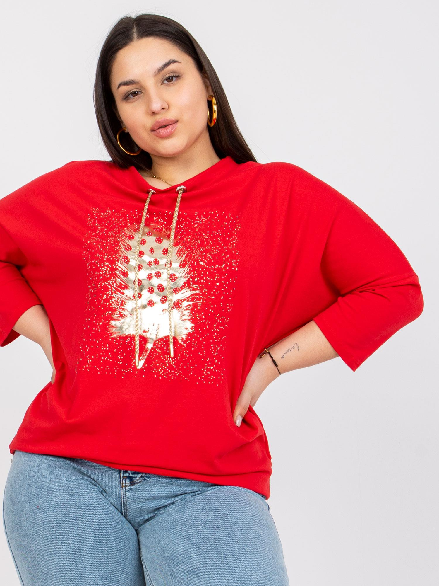 Czerwona bluzka plus size z dżetami Manon