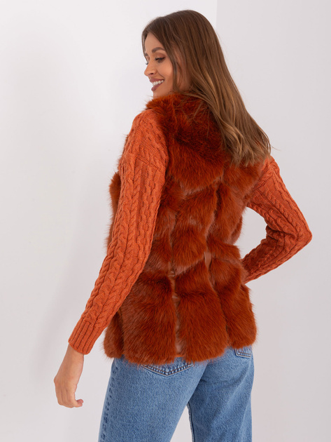 Hurt Ciemnopomarańczowa futrzana kamizelka z podszewką