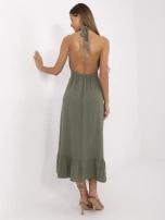 Khaki lange Boho-Kleid aus Musselin.