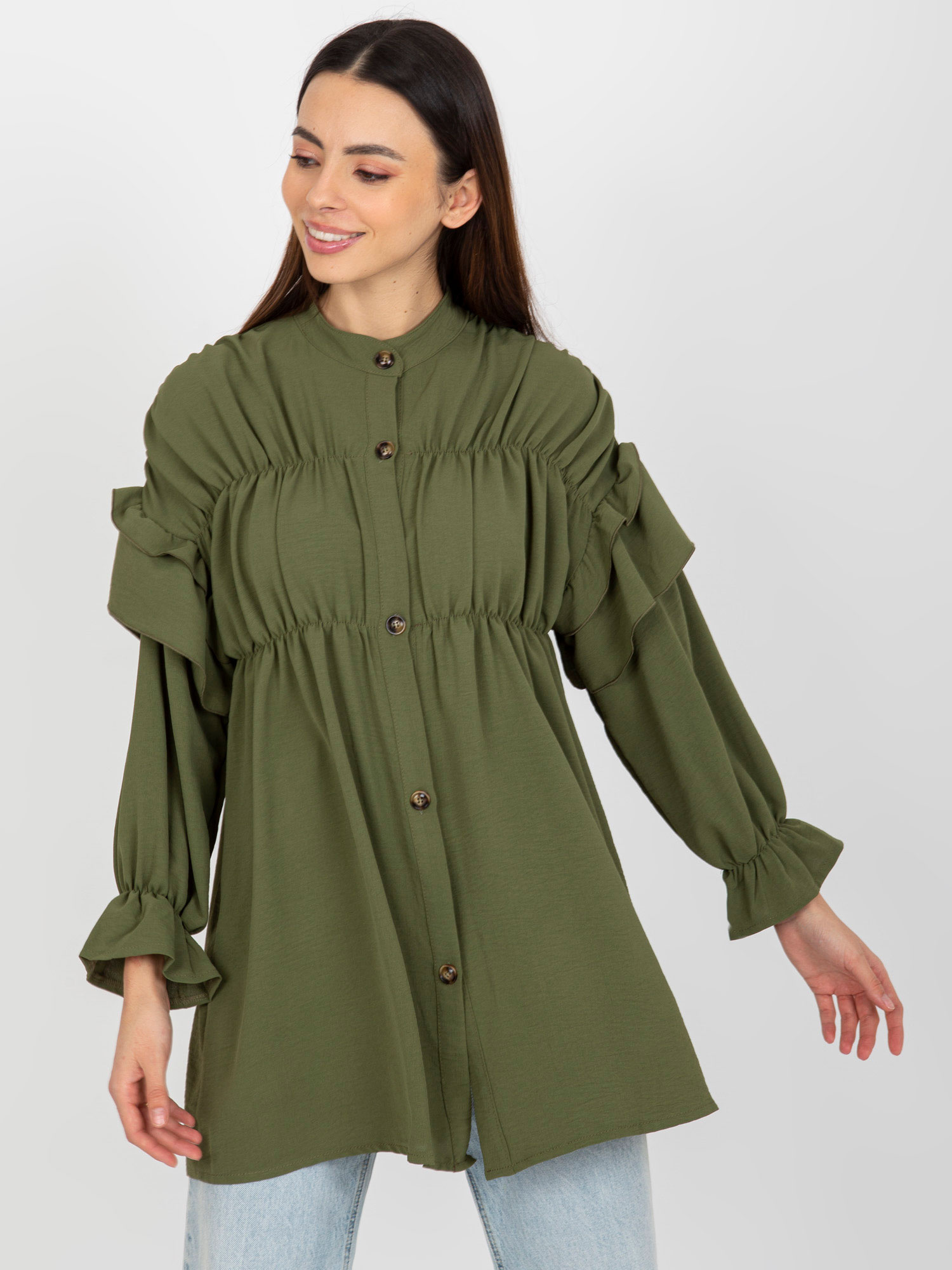 Hurt Khaki boho shirt with a dream and ruffles OCH BELLA.