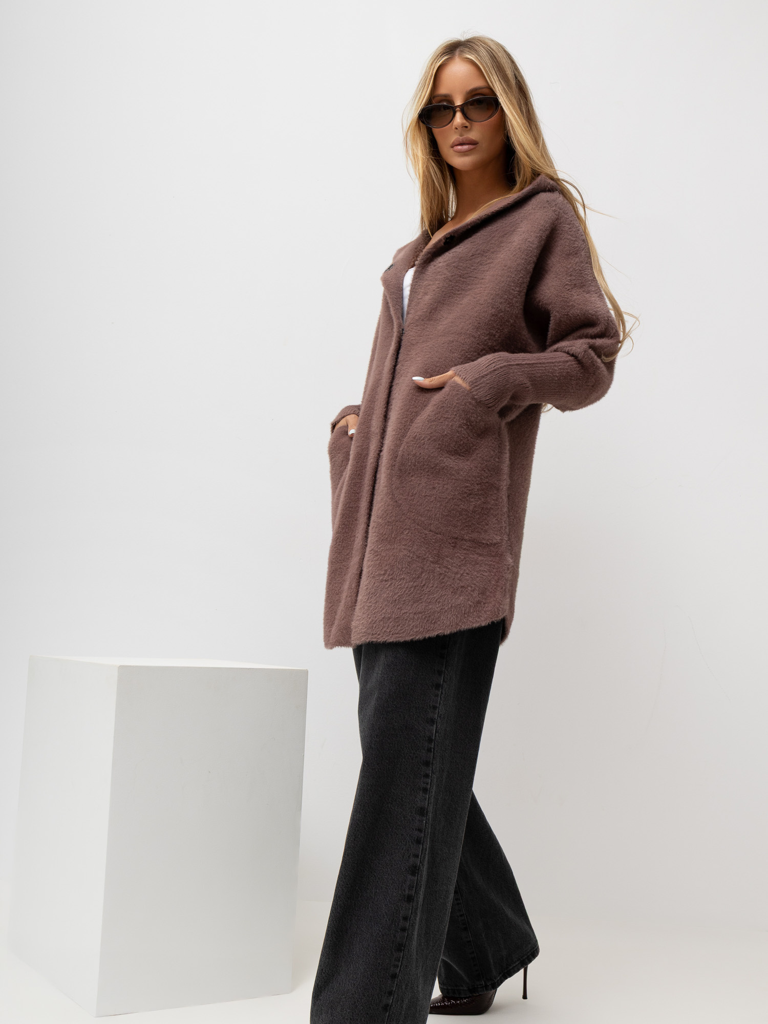 Purple women's alpaca coat with wool blend.