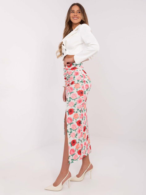 Hurtownia Ecru-czerwona midi spódnica z rozcięciem