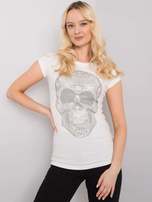 Ecru t-shirt z aplikacją Skull