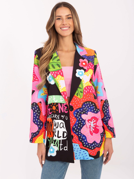 Hurt Czarna kolorowa marynarka damska z napisami