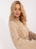 Hurt Beżowa luźna sukienka casualowa z rękawem 3/4