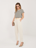 Light beige fabric trousers with a belt.
