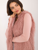 Hurtownia Brudnoróżowa kamizelka futrzana z podszewką